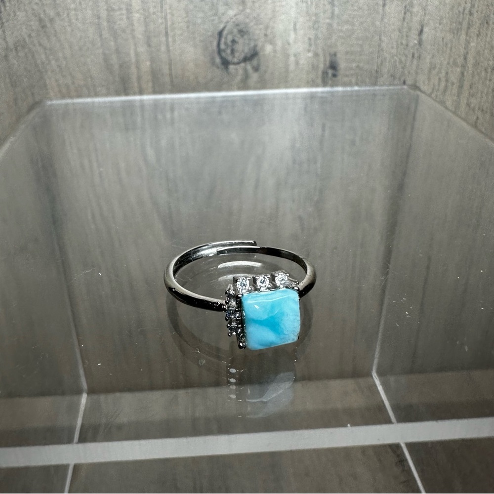 Larimar Square Crystal Stone Adjustable Ring Blue - image 2